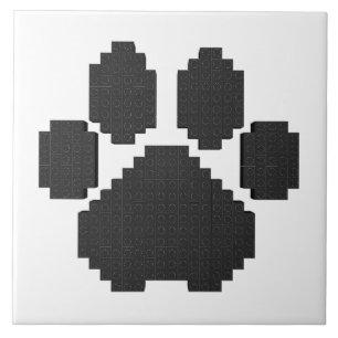 Black Dog Pawprint Building Blocks Ceramic Tile
