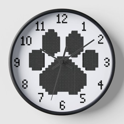 Black Dog Pawprint Building Blocks Clock