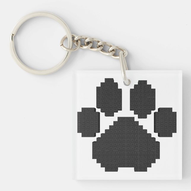 Black Dog Pawprint Building Blocks Keychain (Front)