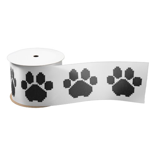 Black Dog Pawprint Building Blocks Satin Ribbon