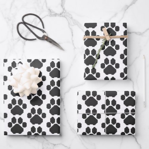 Black Dog Pawprint Building Blocks Wrapping Paper Sheets