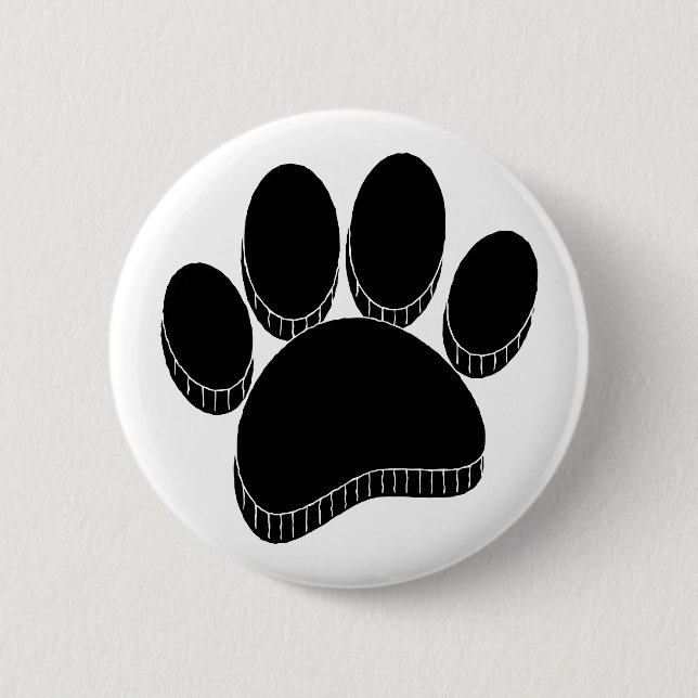 Black Dog Pawprint Hand Drawn Custom Button (Front)