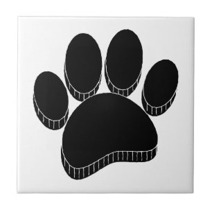 Black Dog Pawprint Hand Drawn Custom Ceramic Tile