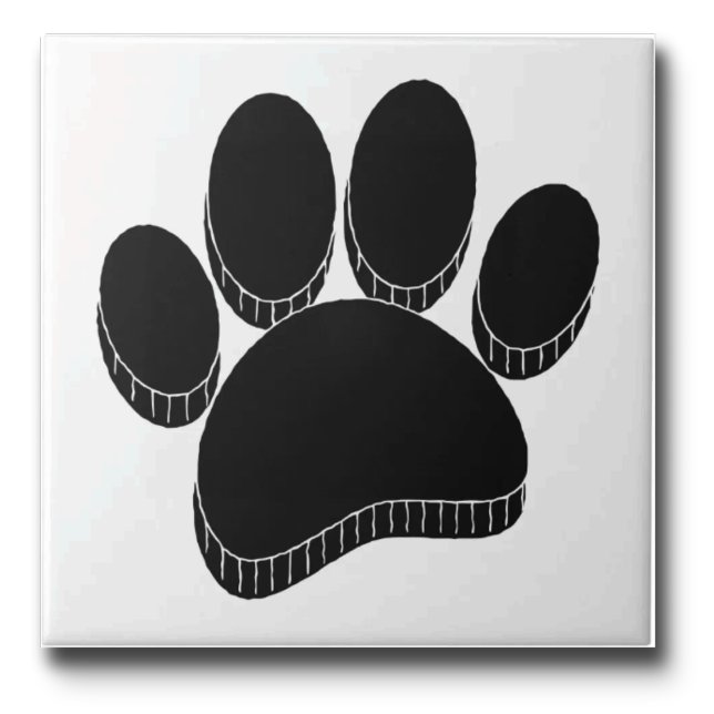 Black Dog Pawprint Hand Drawn Custom Ceramic Tile (Creator Uploaded)