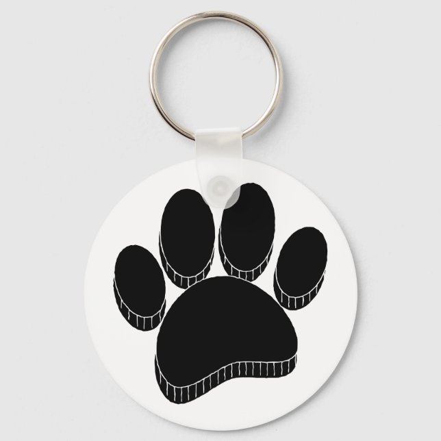 Black Dog Pawprint Hand Drawn Custom Keychain (Front)