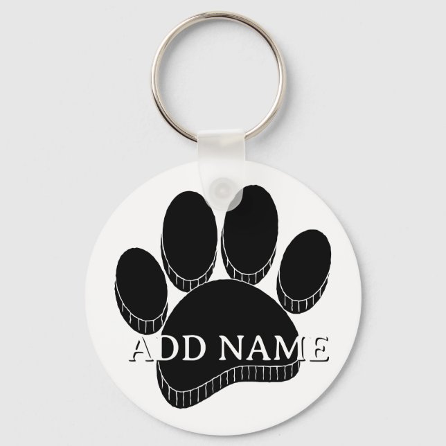 Black Dog Pawprint Hand Drawn Custom Name Keychain (Back)