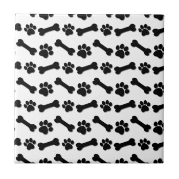 Black Dog Paws And Bones Custom Name And Sentiment Ceramic Tile by JaclinArt at Zazzle