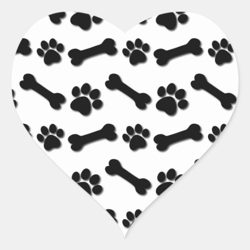 BLACK Dog Paws and Bones Custom Name and Sentiment Heart Sticker