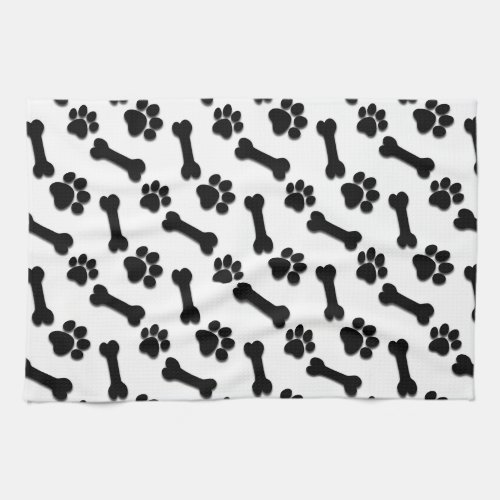 BLACK Dog Paws and Bones Custom Name and Sentiment Kitchen Towel