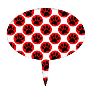 Black Dog Paws In Red Polka Dots Cake Topper