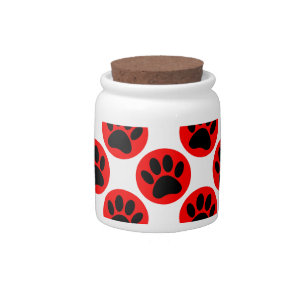 Black Dog Paws In Red Polka Dots Candy Jar