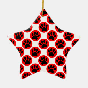 Black Dog Paws In Red Polka Dots Ceramic Ornament