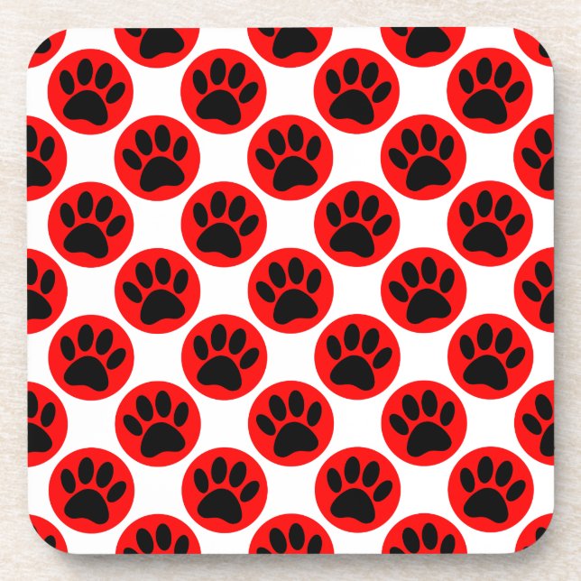 Black Dog Paws In Red Polka Dots Coaster (Front)