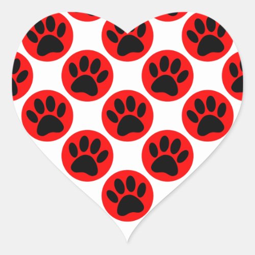 Black Dog Paws In Red Polka Dots Heart Sticker
