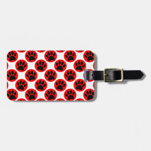 Black Dog Paws In Red Polka Dots Luggage Tag