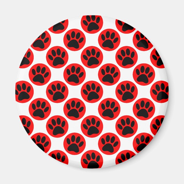 Black Dog Paws In Red Polka Dots Magnet (Front)