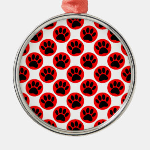Black Dog Paws In Red Polka Dots Metal Ornament