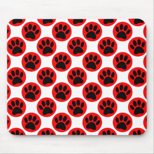 Black Dog Paws In Red Polka Dots Mouse Pad