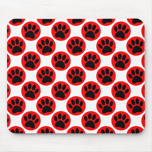 Black Dog Paws In Red Polka Dots Mouse Pad (Front)