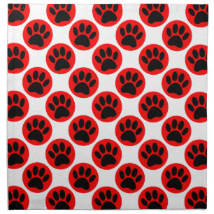 Black Dog Paws In Red Polka Dots Napkin