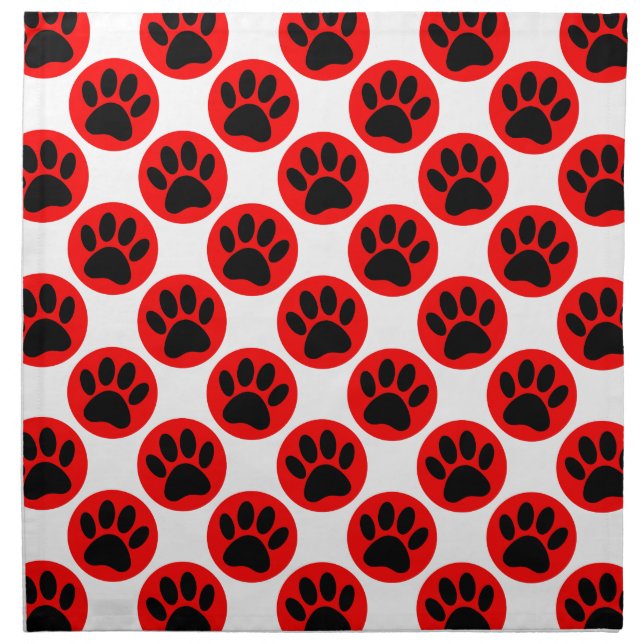 Black Dog Paws In Red Polka Dots Napkin (Front)