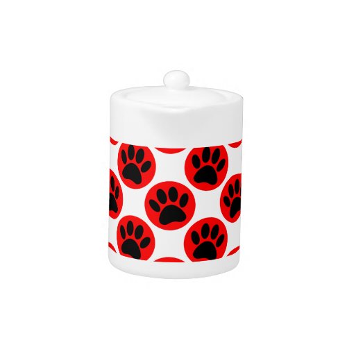 Black Dog Paws In Red Polka Dots Teapot