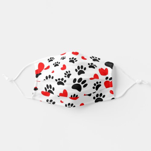 Black Dog Paws Red Hearts Pattern Adult Cloth Face Mask