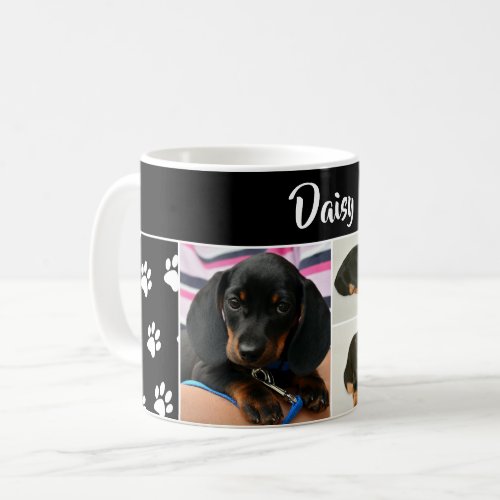 Black Dog Pet Lover Photo Collage Pawprint Cute Coffee Mug
