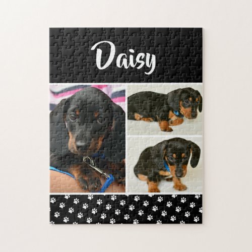 Black Dog Pet Lover Photo Collage Pawprint Jigsaw Puzzle