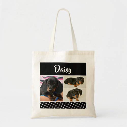 Black Dog Pet Lover Photo Collage Pawprint Tote Bag