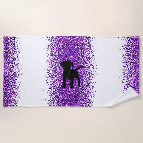 Black Dog Purple Sparkle Beach Towel