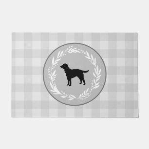 Black Dog Silhouette Buffalo Check Pattern Gray Doormat