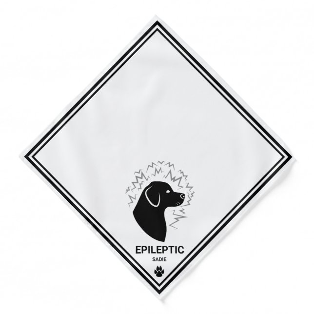 Black Dog Silhouette Epileptic Dog Alert & Name Bandana (Front)
