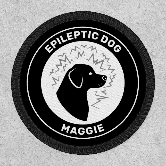 Black Dog Silhouette Epileptic Dog & Custom Name Patch (Front)