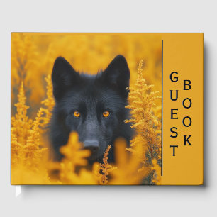 Black Dog Stunning Gold Eyes Custom Text Spine Guest Book