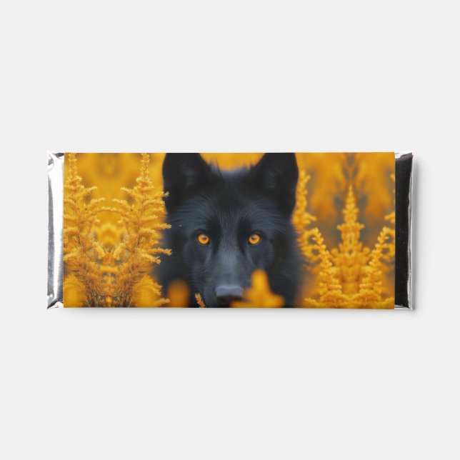 Black Dog Stunning Gold Eyes Hershey Bar Favors (Front)