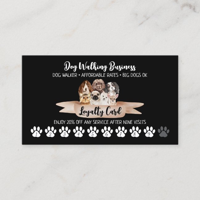 Black Dog Walker Loyalty Discount Paw Business Card
