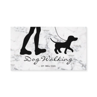 Black Dog Walker Silhouette On Faux Marble Business Card