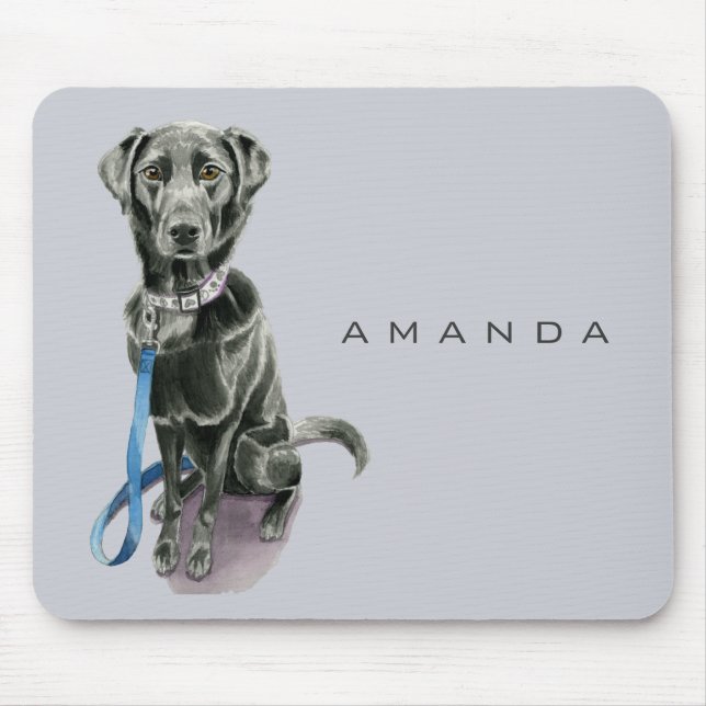 Black Dog Watercolor Painting Mouse Pad (Front)