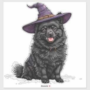 Black Dog Wearing Halloween Wizard Hat Sticker