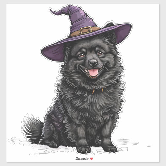 Black Dog Wearing Halloween Wizard Hat Sticker (Sheet)