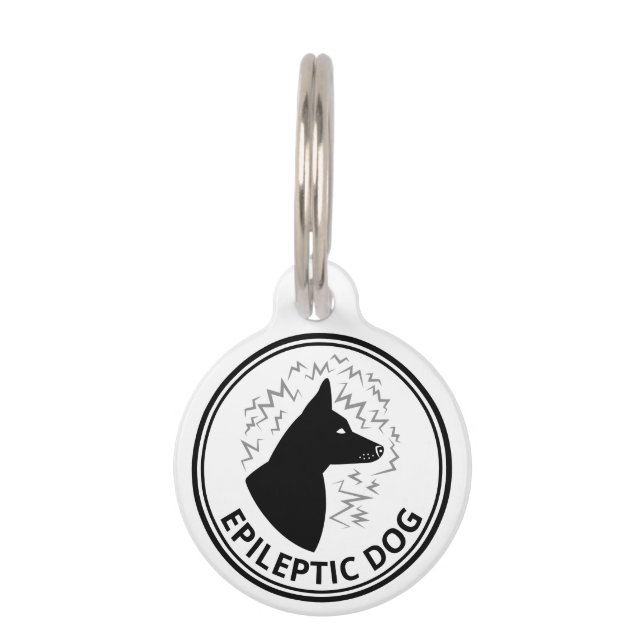 Black Dog With Pricked Ears Epileptic Dog Alert Pet ID Tag (Front)