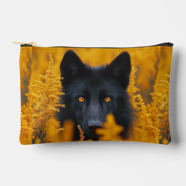 Black Dog with Stunning Gold Eyes Accessory Pouch (Front)