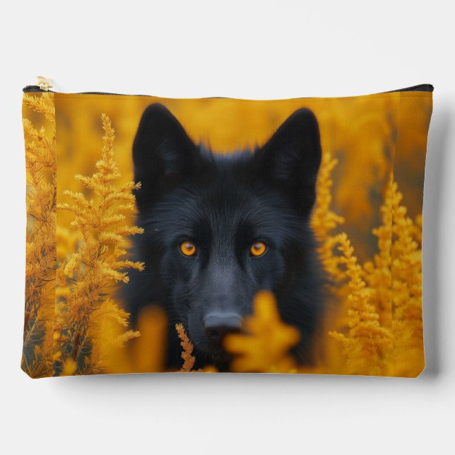 Black Dog with Stunning Gold Eyes Accessory Pouch (Front)
