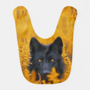 Black Dog with Stunning Gold Eyes Baby Bib