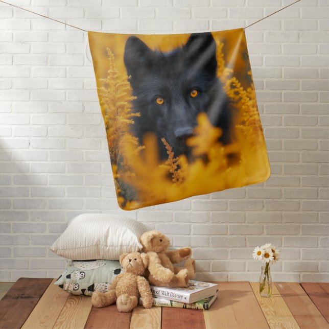 Black Dog with Stunning Gold Eyes Baby Blanket (In Situ)