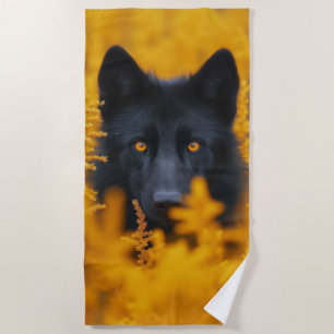 Black Dog with Stunning Gold Eyes Beach Towel