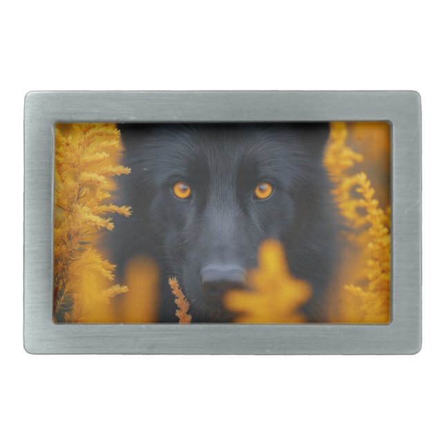 Black Dog with Stunning Gold Eyes Belt Buckle (Front)