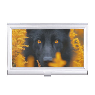 Black Dog with Stunning Gold Eyes Business Card Case