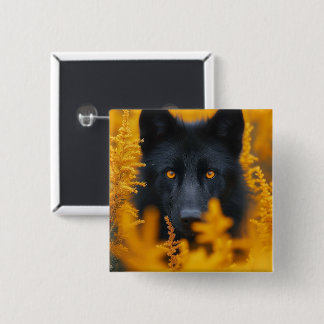 Black Dog with Stunning Gold Eyes Button